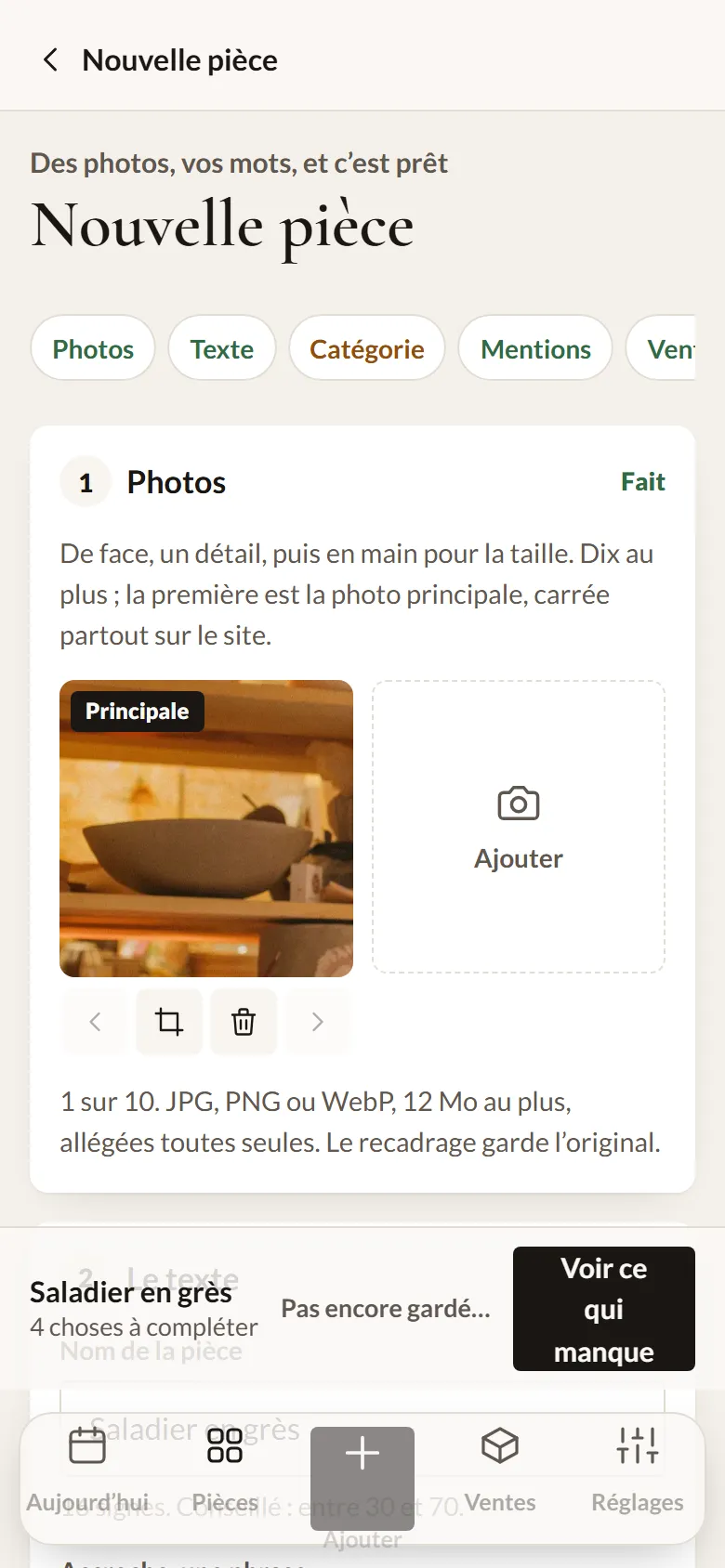 Espace artisan, la fiche d’une pièce