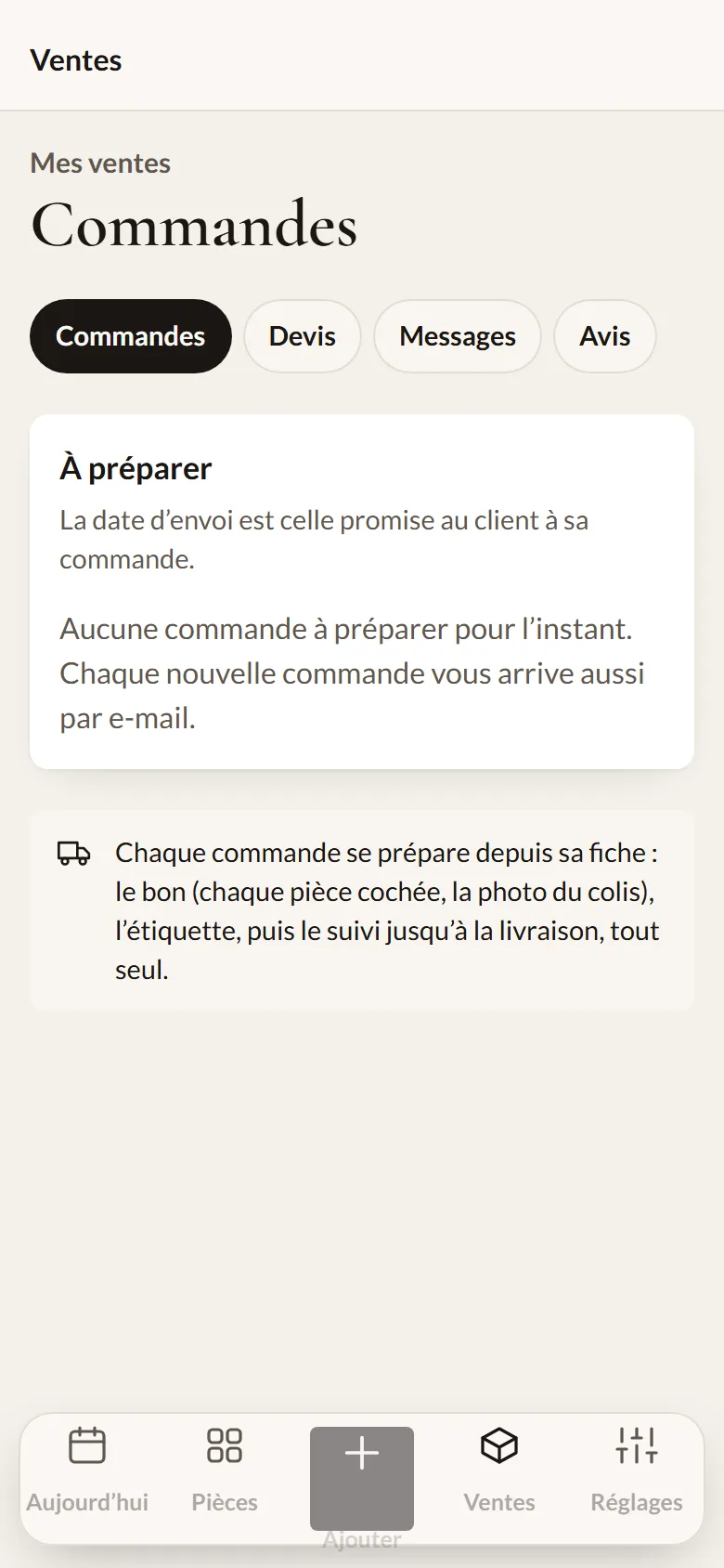 Espace artisan, les commandes