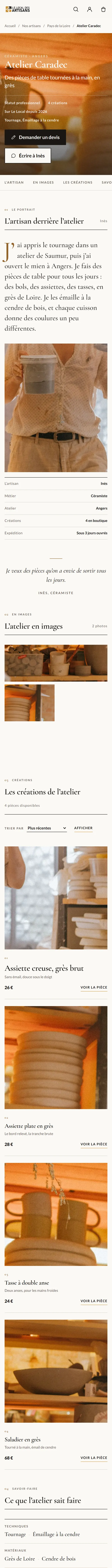 La page d’un atelier vue par un client : sa bannière, son portrait, ses photos, ses créations