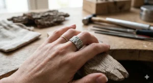 1Bague "L'Écorce d'Argent" – Création Unique en Argent Massif