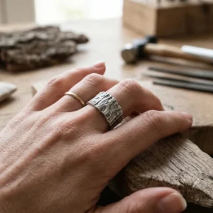 Bague "L'Écorce d'Argent" – Création Unique en Argent Massif